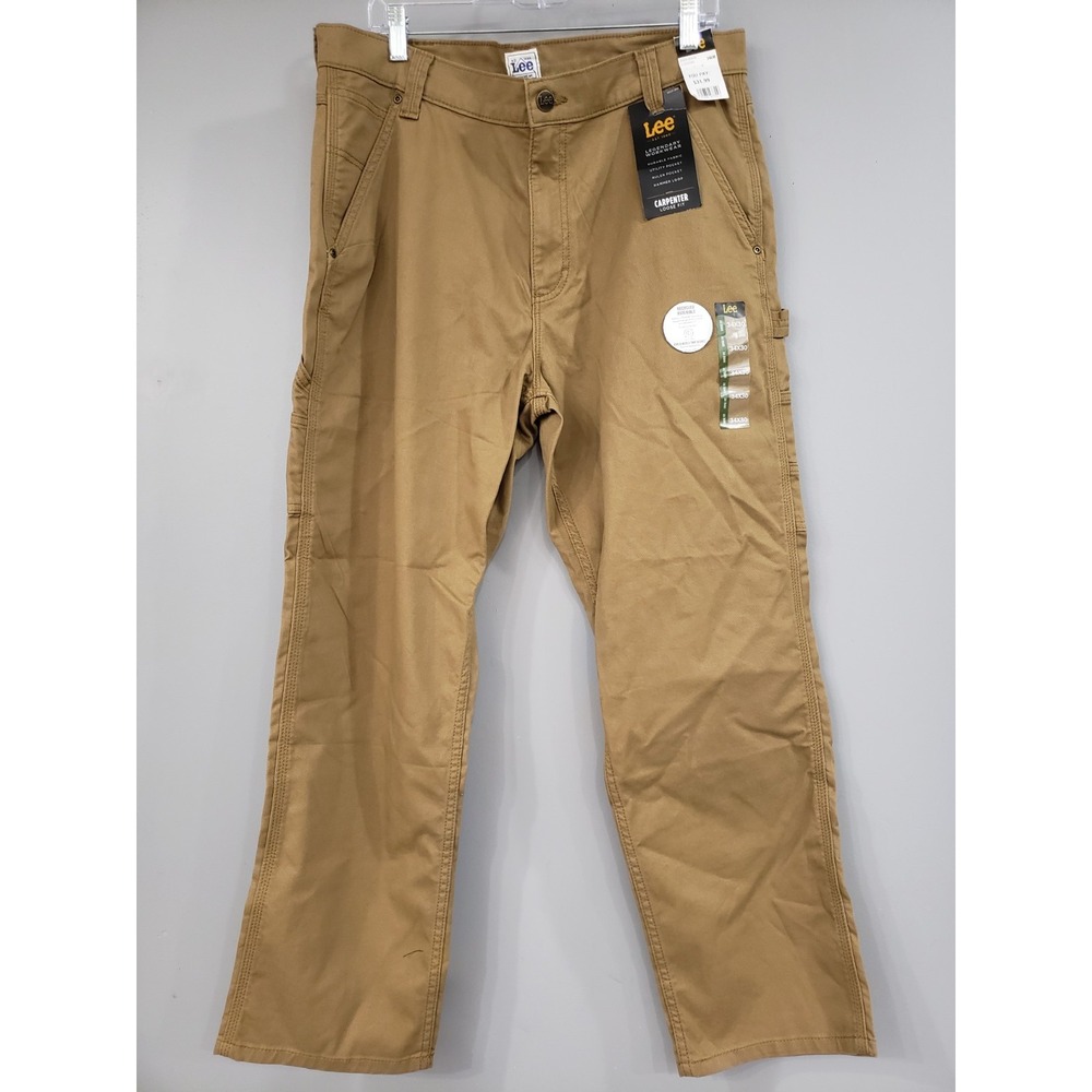 34x30 Lee Men Legendary Workwear Loose Fit Dark Khaki Flex Denim Carpenter Jeans